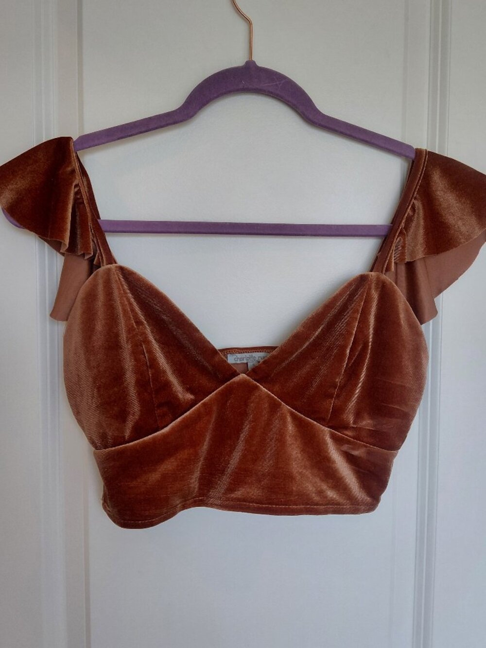 Bronze Velour Ruffle Crop Top